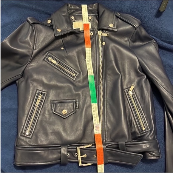 NWOT MICHAEL KORS Leather Moto Jacket - Navy - Picture 8 of 8